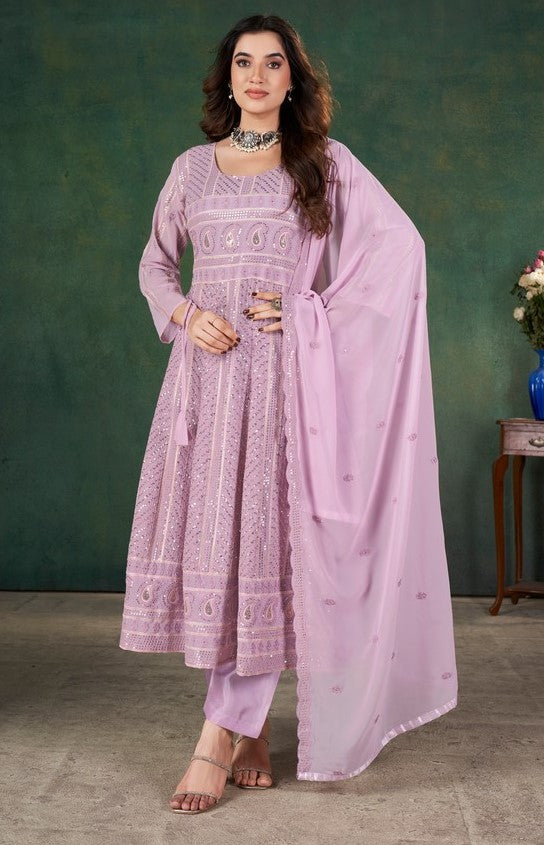 Tasteful Purple Color Georgette Fabric Partywear Suit