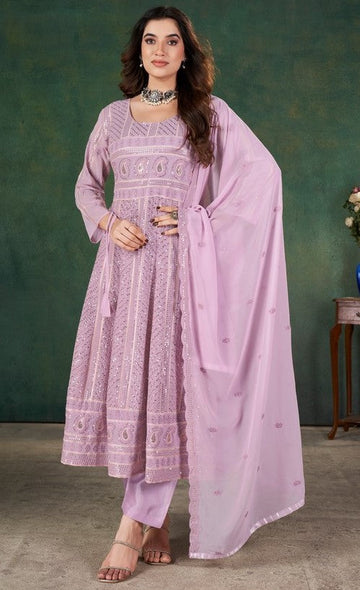 Tasteful Purple Color Georgette Fabric Partywear Suit