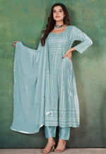 Tasteful Turquoise Color Georgette Fabric Partywear Suit