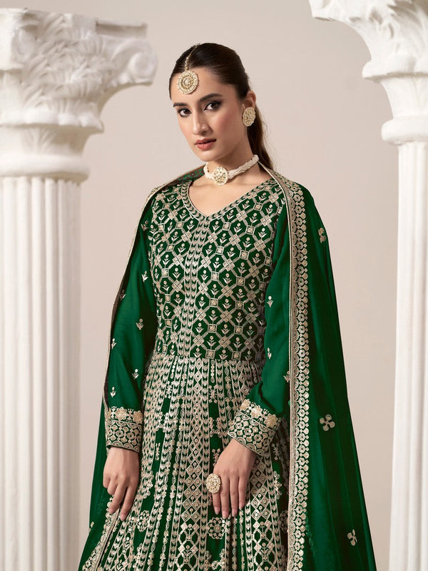 Striking Green Color Georgette Fabric Gown