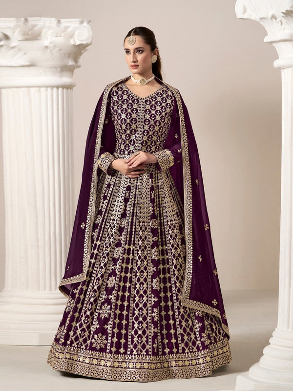 Striking Wine Color Georgette Fabric Gown