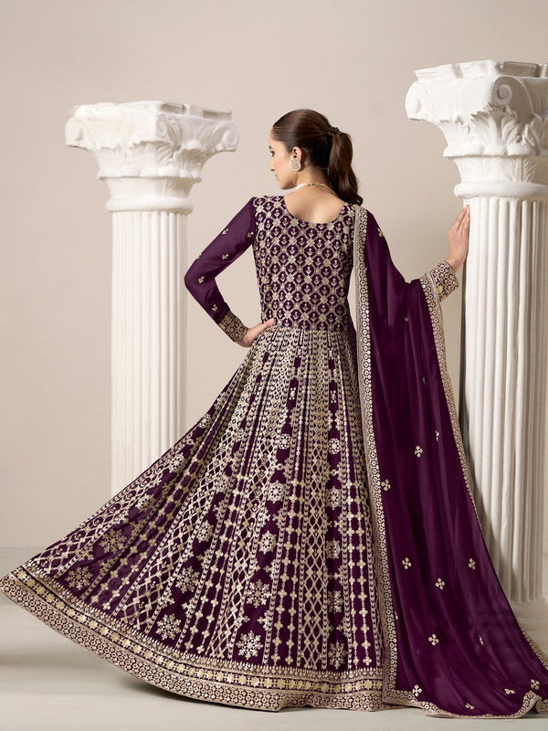 Striking Wine Color Georgette Fabric Gown