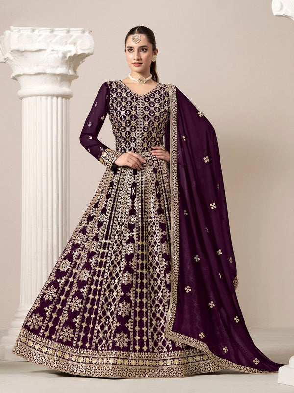 Striking Wine Color Georgette Fabric Gown