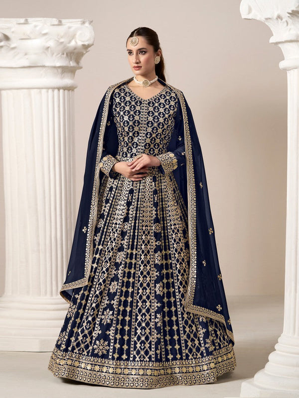 Striking Navy Blue Color Georgette Fabric Gown