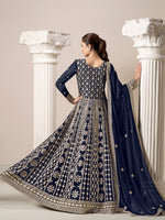 Striking Navy Blue Color Georgette Fabric Gown