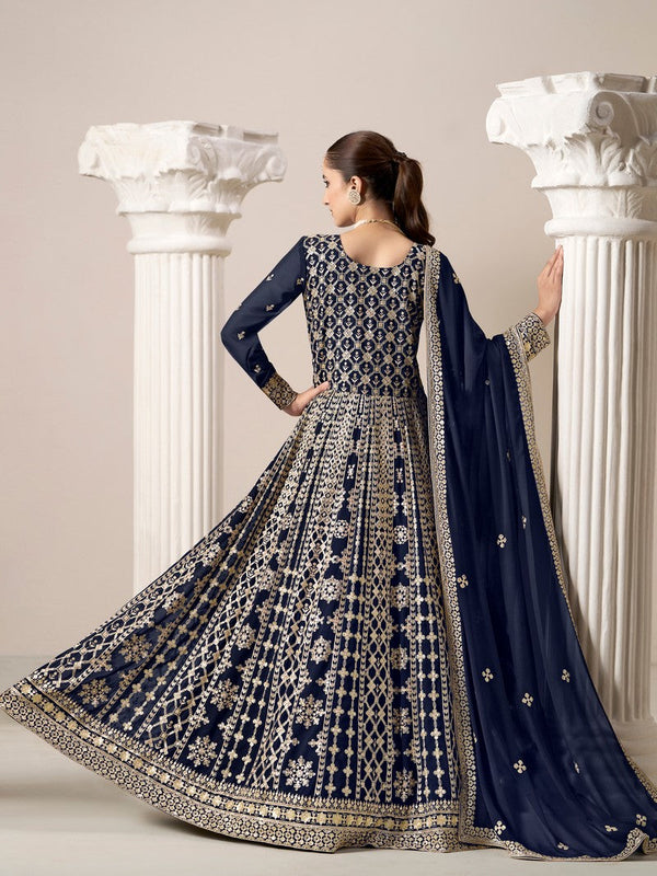 Striking Navy Blue Color Georgette Fabric Gown