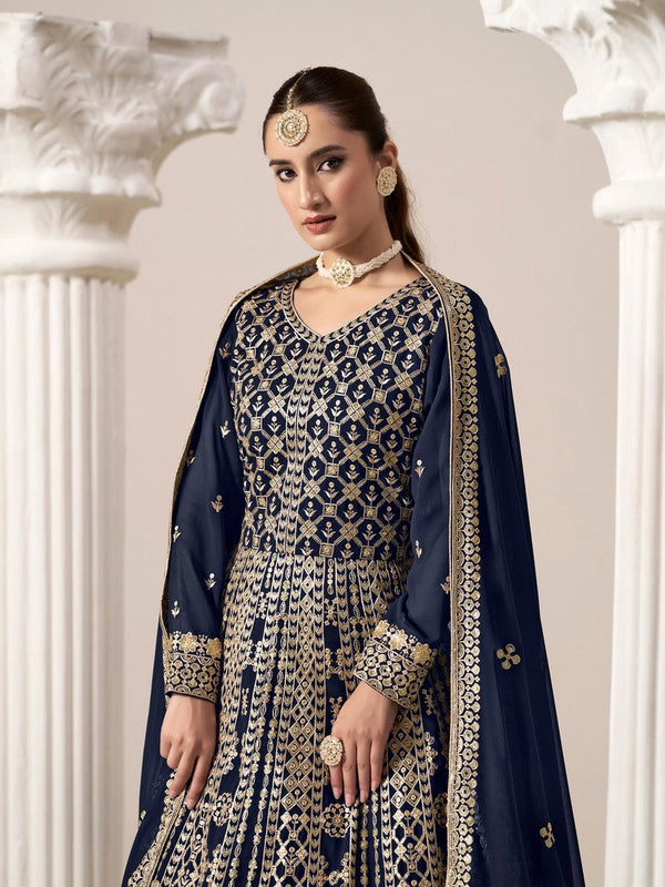 Striking Navy Blue Color Georgette Fabric Gown