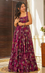 Superb Wine Color Rayon Fabric Gown