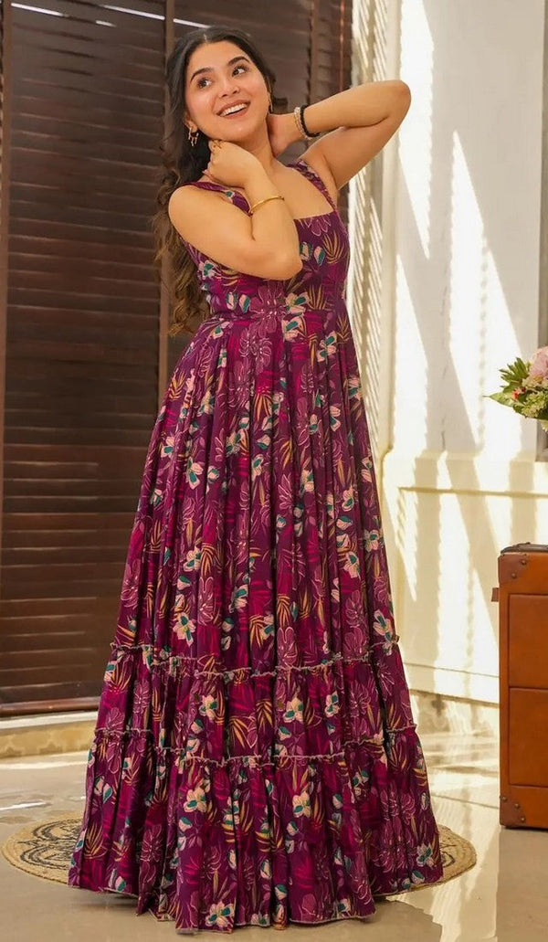 Superb Wine Color Rayon Fabric Gown