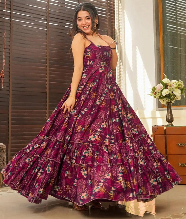 Superb Wine Color Rayon Fabric Gown