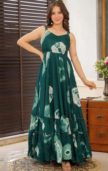 Superb Green Color Rayon Fabric Gown