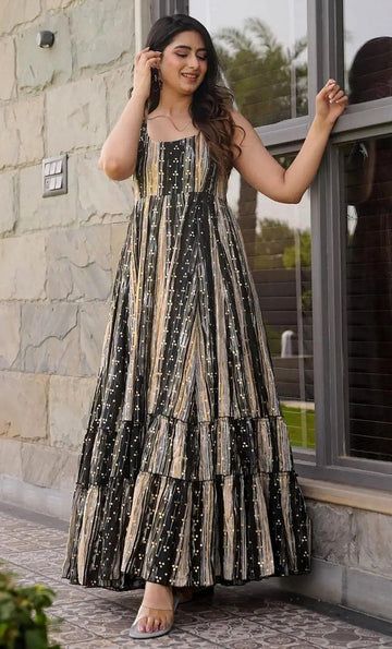 Superb Grey Color Rayon Fabric Gown