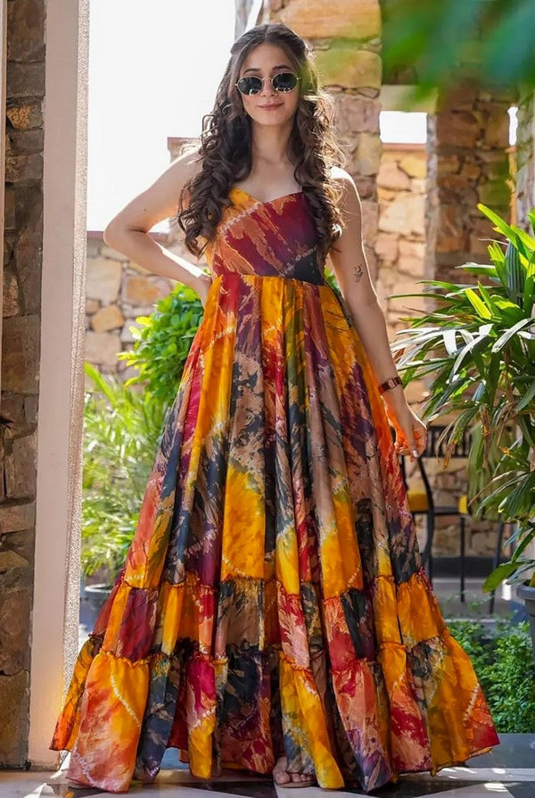 Superb Multi  Color Rayon Fabric Gown