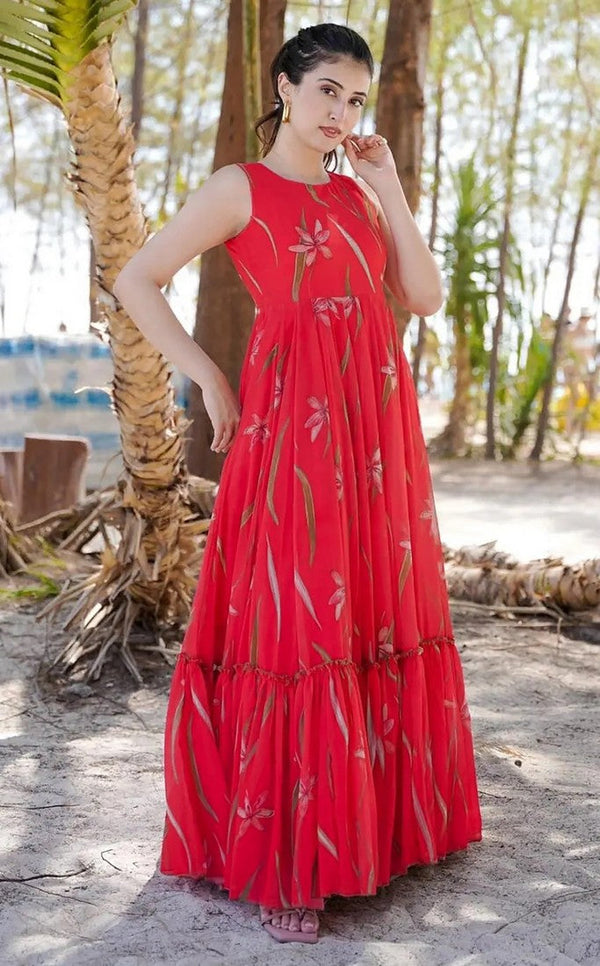 Superb Red Color Rayon Fabric Gown