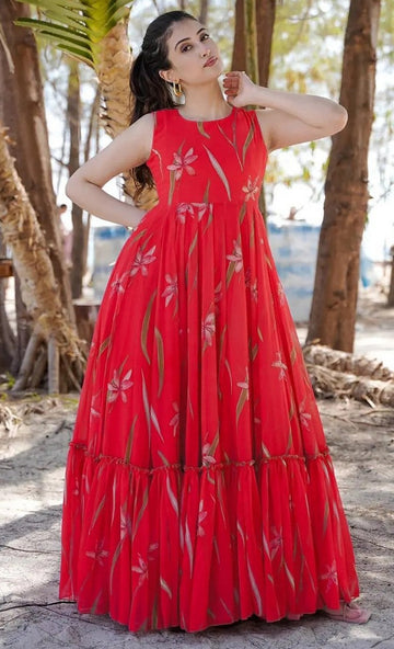 Superb Red Color Rayon Fabric Gown