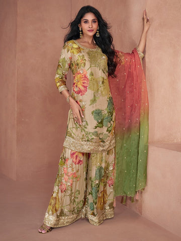 Tasteful Multi Color Georgette Fabric Sharara Suit