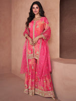 Tasteful Pink Color Georgette Fabric Sharara Suit