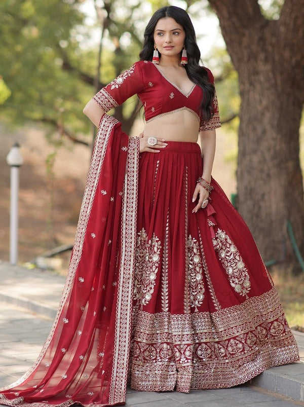 Superb Maroon  Color Georgette Fabric Party Wear Lehenga