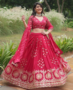 Superb Pink Color Silk Fabric Party Wear Lehenga