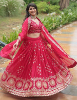 Superb Pink Color Silk Fabric Party Wear Lehenga