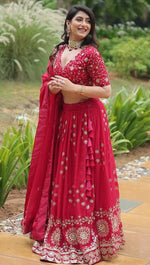 Superb Pink Color Silk Fabric Party Wear Lehenga