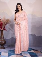 Lovely Peach Color Net Fabric Partywear Saree