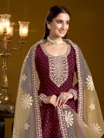 Tasteful Wine Color Chanderi Fabric Gown