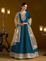 Tasteful Teal Color Chanderi Fabric Gown