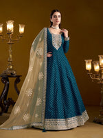 Tasteful Teal Color Chanderi Fabric Gown