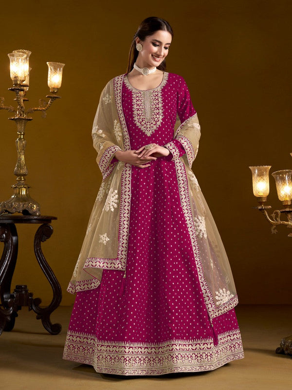 Tasteful Pink Color Chanderi Fabric Gown