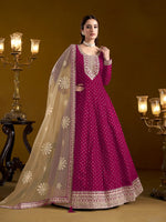 Tasteful Pink Color Chanderi Fabric Gown