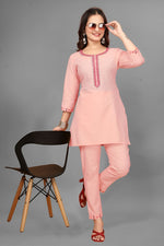 Lovely Peach Color Cotton Fabric Cord Set