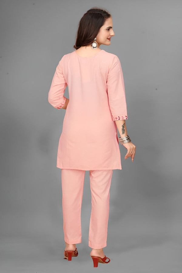 Lovely Peach Color Cotton Fabric Cord Set
