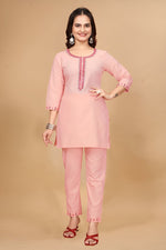Lovely Peach Color Cotton Fabric Cord Set