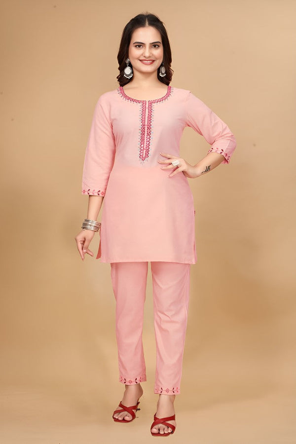 Lovely Peach Color Cotton Fabric Cord Set