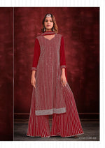 Tasteful Red Color Georgette Fabric Plazzo Suit