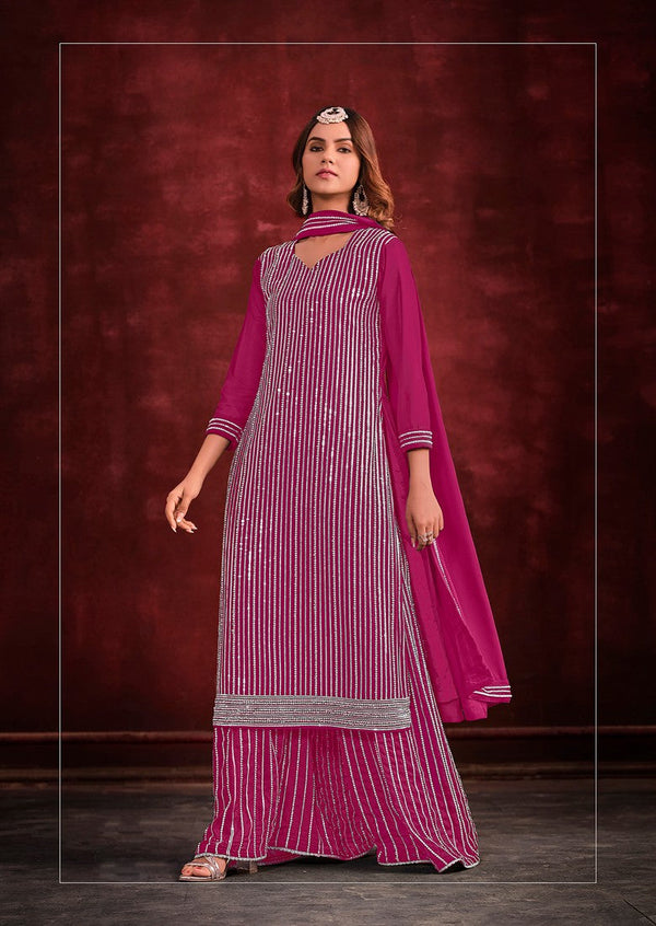 Tasteful Pink Color Georgette Fabric Plazzo Suit