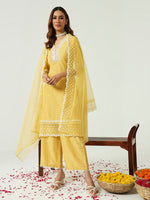 Lovely Yellow Color Silk Fabric Designer Kurti With Bottom and Dupatta