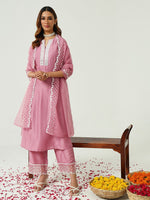 Lovely Pink Color Silk Fabric Designer Kurti With Bottom and Dupatta