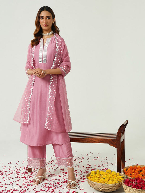 Lovely Pink Color Silk Fabric Designer Kurti With Bottom and Dupatta