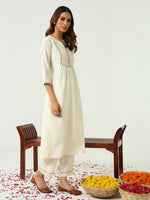 Lovely White Color Silk Fabric Designer Kurti With Bottom and Dupatta