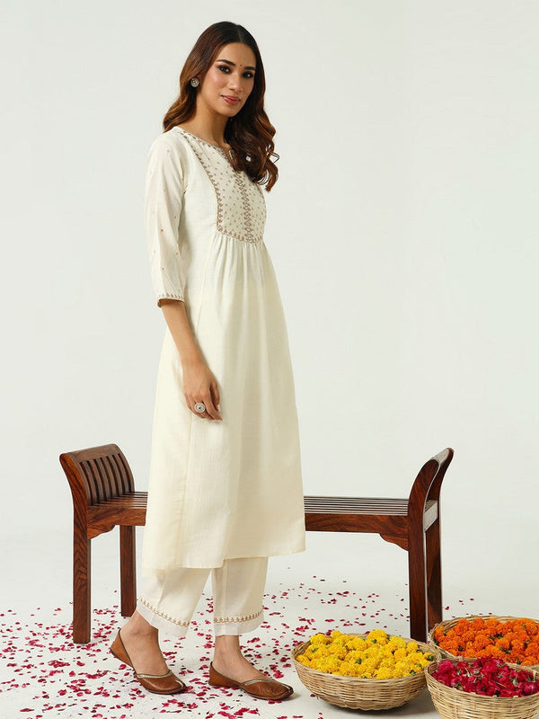 Lovely White Color Silk Fabric Designer Kurti With Bottom and Dupatta