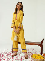 Lovely Yellow Color Chanderi Fabric Designer Kurti With Bottom and Dupatta