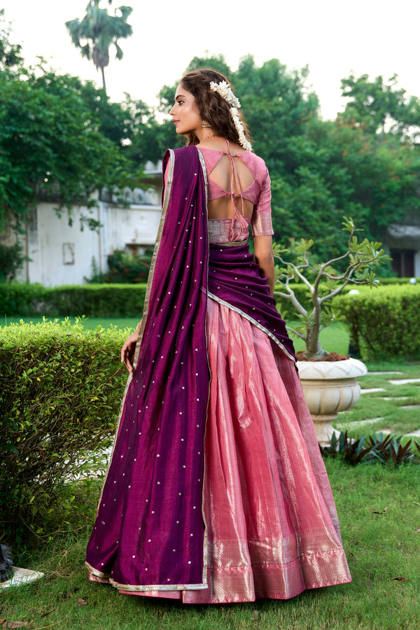 Lovely Pink Color Kanchipuram Fabric Party Wear Lehenga