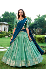 Lovely Green Color Kanchipuram Fabric Party Wear Lehenga