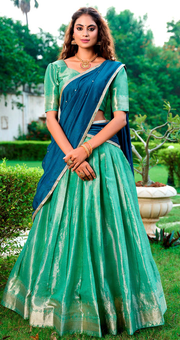 Lovely Green Color Kanchipuram Fabric Party Wear Lehenga