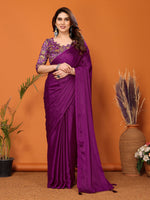 Beauteous Voilet Color Polyester Fabric Partywear Saree