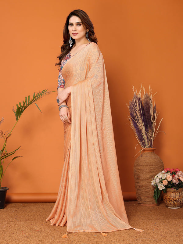 Beauteous Orange Color Polyester Fabric Partywear Saree