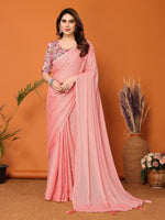 Beauteous Peach Color Polyester Fabric Partywear Saree