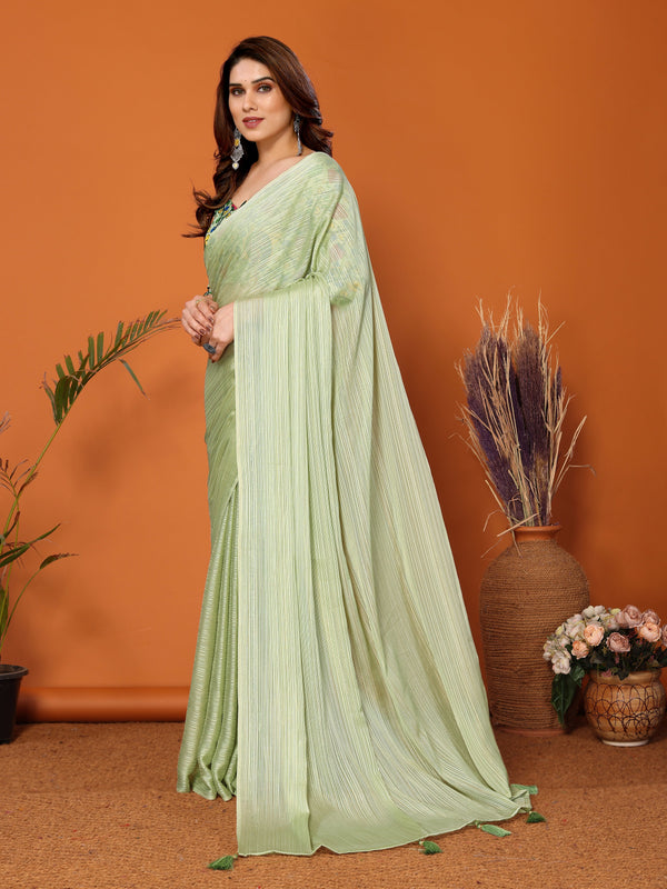 Beauteous Green Color Polyester Fabric Casual Saree